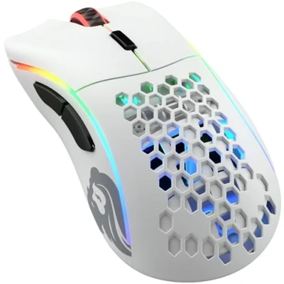 Abbildung von Glorious Gaming Model D Wireless Mouse Superleichte 69 g, verzögerungsfreier 2,4 GHz Funk, bis zu 71 Stunden Akku, RGB Beleuchtung, BAMF Sensor, ergonomisch, 6 Tasten Mattweiß