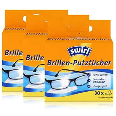 Abbildung von Swirl Brillen Putztücher 30 einzeln verpackte Tücher in Spenderbox Anti Beschlag Effekt Extra weich und schonend Fettlösend Streifenfrei (3er Pack)