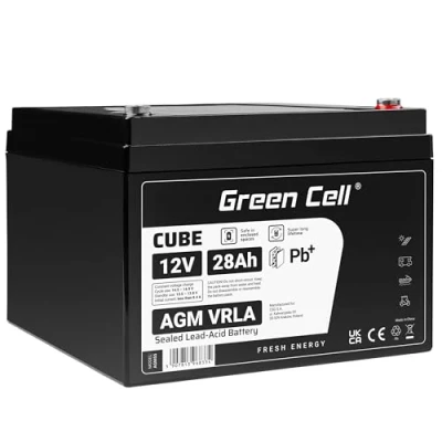 Abbildung von Green Cell® AGM 12V 28Ah Akku Vlies Batterie VRLA Blei Bleiakku Ersatzakku Akkubatterie Versorgungsbatterie Zyklenfest Wartungsfrei Aufsitzmäher Rasenmäher Rollstuhl Scooter Boot