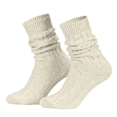 Abbildung von Piarini 1 Paar Trachtensocken Herren kurze Shoppersocke mit Zopfmuster Damen Lederhosensocken Baumwolle beige meliert 47 48