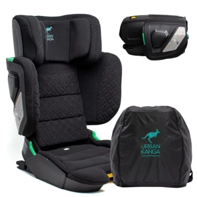 Abbildung von Urban Kanga Wallaroo 2.0 Reisekindersitz Auto Sitzerhöhung Kinder ISOFIX Faltbarer Kindersitz 100 150cm 15 36 Kg i Size (Schwarz gesteppt)