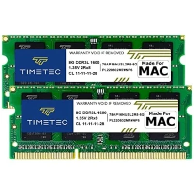 Abbildung von Timetec 16GB KIT (2x8GB) kompatibel für Apple DDR3L 1600MHz MAC Book Pro (Anfang/Ende 2011, Mitte 2012), iMac (Mitte Ende 2012, Anfang/Ende 2013, 2014, 2015), Mini (2011/2012) RAM