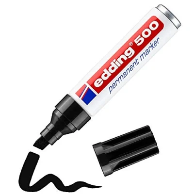 Abbildung von edding 500 Permanentmarker schwarz 1 Stift Keil Spitze 2 7 mm wasserfest, schnell trocknend wischfest für Karton, Kunststoff, Holz, Metall, Glas