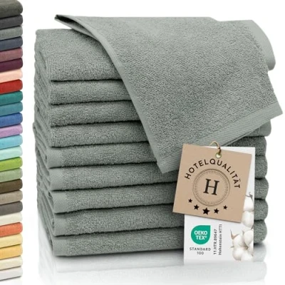 Abbildung von ZOLLNER 10er Set Gästehandtücher weiche und saugstarke Handtücher waschbar bis 95C Baumwolle 30x50 cm in hellgrau