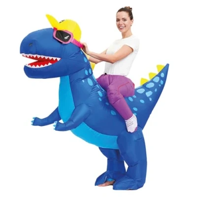 Abbildung von AirSuit® Aufblasbares Kostüm Dinosaurier Blau Ungewöhnliches in Erwachsenengröße Aus sehr strapazierfähigem Polyester Inklusive Aufblassystem OriginalCup®
