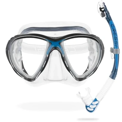 Abbildung von Cressi Big Eyes Evo Alpha Ultra Dry Schnorchelset Schnorcheln Set mit Schnorchel und Taucherbrille wasserdichte Tauchmaske Anti Fog Leck aus Gehärtetem Glas Premium für Erwachsene