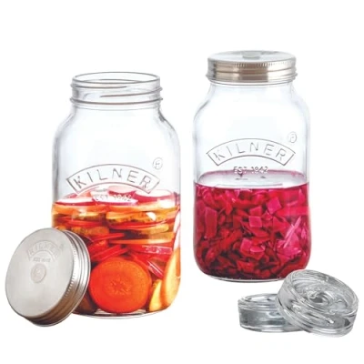 Abbildung von KILNER Fermentier Set / 2x 1 Liter Glas mit Gärungsdeckel einfaches Haltbarmachen von Gemüse Fermentieren Starter Konservieren Gemüse, wie Sauerkraut und Kimchi Einmachglas 1l