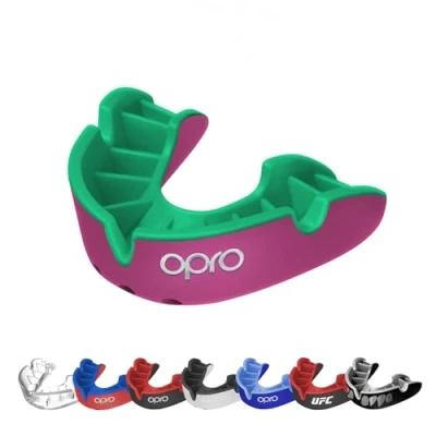 Abbildung von OPRO Silver Level Erwachsene und Kinder Sport Mundschutz mit Etui, revolutionärer Anpassungstechnologie für Hockey, Lacrosse, Rugby, MMA, Boxen BJJ (Pink/Grün, Erwachsene)