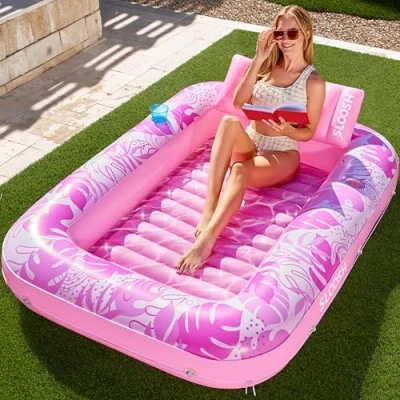 Abbildung von Sloosh 70&quot; x 46&quot;/1.78m*1.16m aufblasbarer Sonnenpool, Luftmatratzte Pool, Sonnenbad mit abnehmbarem Kissen, persönlicher Luftmatratze Wasser für Erwachsene, Sommerspaß, Wasserparty Rosa