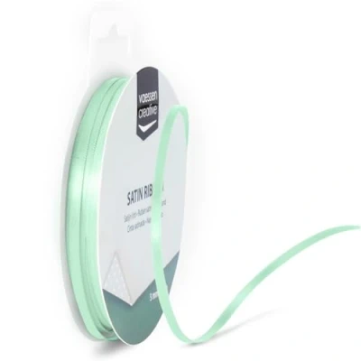 Abbildung von Vaessen Creative 301002 0017 Satinband Pastellgrün, 3 mm x 10 Meter, Schleifenband, Dekoband, Geschenkband und Stoffband für Hochzeit, Taufe Geburtstagsgeschenke, 3MM