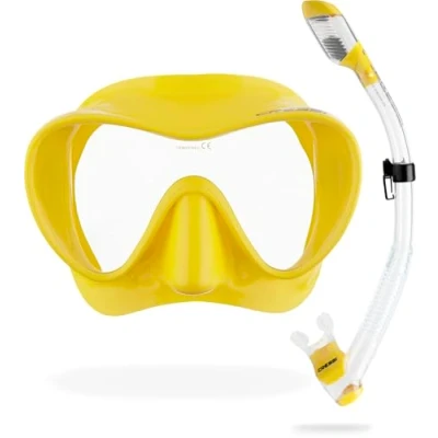 Abbildung von CRESSI Unisex Adult Clear/Yellow Combo Set Rahmenlose F1 Maske + Schnorchel Dry zum Tauchen und Schnorcheln, Gelb, Einheitsgröße