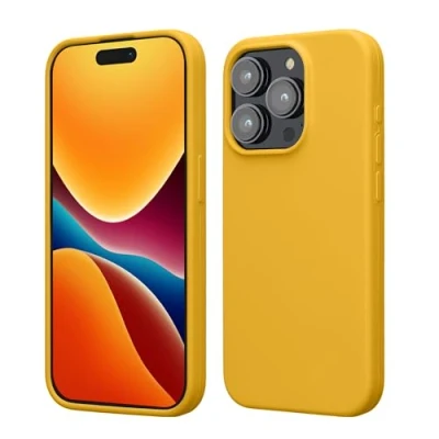 Abbildung von kwmobile Handyhülle für iPhone 15 Pro Hülle, Case Hülle Silikon kabelloses Laden Honiggelb