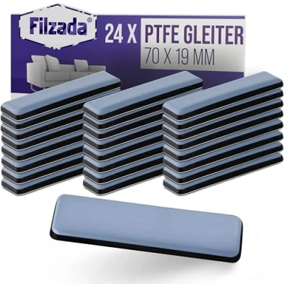 Abbildung von Filzada® 24x Teflongleiter Selbstklebend 70 x 19 mm (eckig) Profi Möbelgleiter/Teppichgleiter PTFE (Teflon)