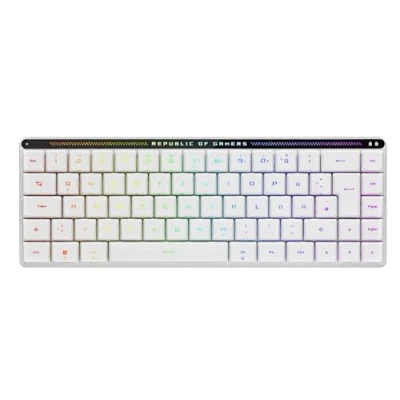 Abbildung von ASUS ROG Falchion RX Low Profile 65% kabellose Gaming Tastatur (QWERTZ Layout, optische Switches, Bluetooth, 2,4 GHz RF Wireless, kabelgebunden USB, MacOS kompatibel, weiß)