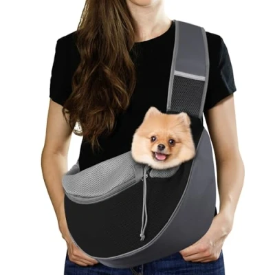 Abbildung von Pawaboo Hundetragetasche, Hundetasche, Verstellbare Tragetasche Hund, Haustier Umhängetasche Transporttasche für Haustiere, Hunde Tragetaschen Tragetücher Outdoor Reisen L, Dunkelgrau + Schwarz