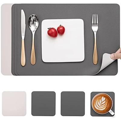Abbildung von Myir JUN Tischsets Abwaschbar und Untersetzer, Leder Platzdeckchen Platzset Abwischbar Doppelseitigen Umkehrbares Tischset rutschfest Lederoptik
