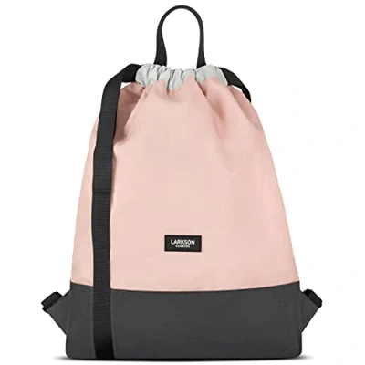 Abbildung von LARKSON Turnbeutel Damen &amp; Herren Rosa Grau No 7 Rucksack für Sport und Festival Beutel Klein mit Innentasche Außentasche Schnellzugriff