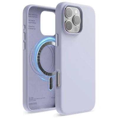 Abbildung von elago Magnetisch Silikon Hülle Kompatibel mit iPhone 16 Pro Max 6,9 Zoll, Allen MagSafe Zubehör Eingebaute Magnete, Soft Grip Silikon, Stoßfest (Violett)