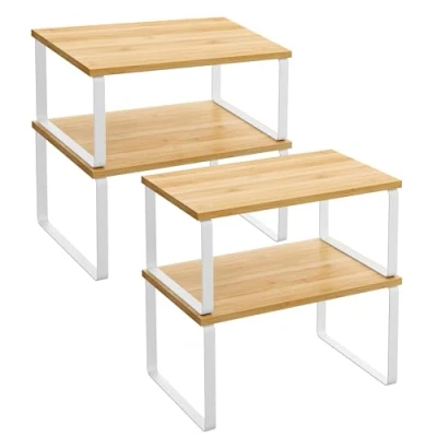 Abbildung von SONGMICS Gewürzregal, 4er Set, Küchenregal, Küchen Organizer, erweiterbar, Gewürzhalter, stapelbar, mit Metallrahmen, 19,5 x 29,7 15,8 cm, wolkenweiß naturbeige KCS010N01