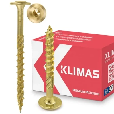 Abbildung von KLIMAS Holzschrauben Torx Tellerkopfschrauben TX Gelb Schrauben Flachkopfschrauben Holz Tellerkopf Set Dachkonstruktion 6x60 mm 100 Stück