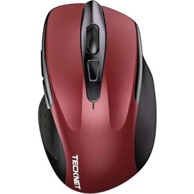 Abbildung von TECKNET Bluetooth Maus, Wiederaufladbare kabellose Maus (DREI Modi: BT 5.0/3.0 + 2,4 G), 4800 DPI, Ergonomische leise für Laptops, Mac OS, Android, Windows, Rot