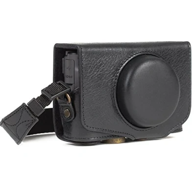 Abbildung von MegaGear MG1176 Canon PowerShot SX740 HS, SX730 HS Ever Ready Echtleder Kameratasche mit Trageriemen Schwarz