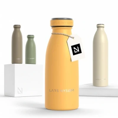 Abbildung von LARS NYSØM Edelstahl Trinkflasche 350ml, 500ml, 750ml, 1L, 1 5 liter Thermosflasche Kohlensäure geeignet Auslaufsichere Wasserflasche für Sport, Outdoor, Schule (Mustard Yellow, 350ml)