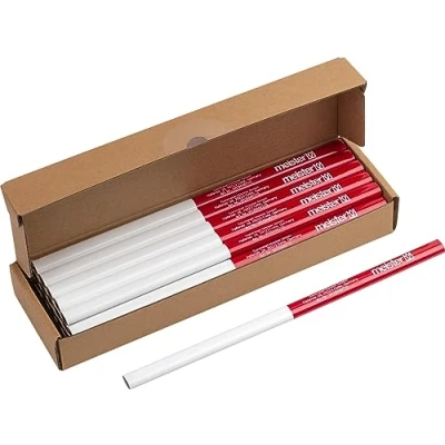 Abbildung von Meister Zimmermannsbleistift Set 25 teilig 240 mm Länge Ovale Form Mittlere Härte Ideal zum Anzeichnen &amp; Markieren rot weiß / Markierungswerkzeug Baubleistift 9446710