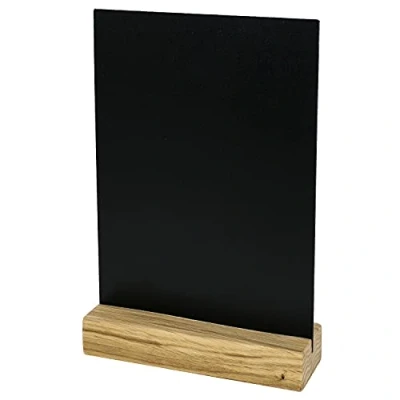 Abbildung von HMF 46452 Acryl Tischaufsteller Kreidetafel mit Holzfuß T Aufsteller DIN A5 Schwarz