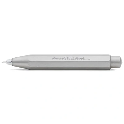 Abbildung von Kaweco STEEL SPORT Druckbleistift 0.7 mm HB I Mechanischer Bleistift aus hochwertigem Edelstahl Edler Druck nachfüllbar in klassischem Design Druckminenbleistift 10,5 cm