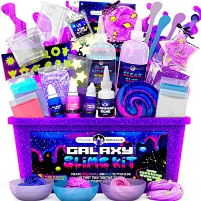 Abbildung von Original Stationery Galaxy Slime Kit mit Glow in The Dark Kleber und Sternen Glitter &amp; Galactic ! DIY Galaxie Schleim Set um im Dunkeln Leuchtendem Galaktischen Machen
