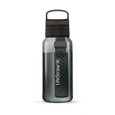 Abbildung von LifeStraw Go Serie BPA freie Trinkflasche mit Wasserfilter 1l für Reisen und den täglichen Gebrauch entfernt Bakterien, Parasiten, Mikroplastik verbessert Geschmack, Nordic Noir (schwarz)