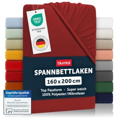 Abbildung von Blumtal® Spannbettlaken 160x200cm aus Microfaser Oekotex zertifiziertes Bettlaken 160x200 Spannbetttuch / cm Spannleintuch Laken Aurora Red Rot