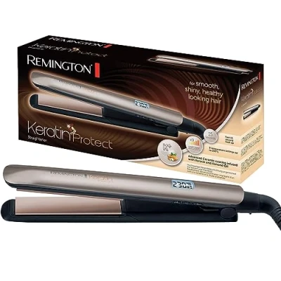 Abbildung von Remington Glätteisen [hochwertige Beschichtung] Keratin (Keramikbeschichtung mit &amp; Mandelöl angereichert) LCD Display, 10 Temperatureinstellungen 150 230C, Haarglätter S8540,Schwarz, 110 mm
