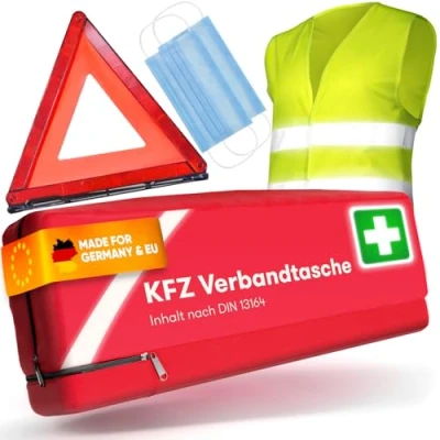 Abbildung von PURAHELP® KFZ Erste Hilfe Set Kombitasche inkl. Warndreieck &amp; Warnweste [DIN 13164] Auto Kit mit Verbandstasche StVO Konform für 2025 PKW Verbandskasten First Aid Emergency Car