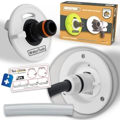 Abbildung von WATERTWIN Wohnmobil Wasser Tankadapter Caravan Einfüllstutzen Zubehör Wassertankdeckel mit doppelt Gardena Anschluss (Adapter für Tankdeckel 2 Pin D:65 FIAMMA)