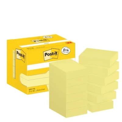 Abbildung von Post it Notizen Kanariengelb, Packung mit 12 Blöcken, 100 Blatt pro Block, 51 mm x 38 mm, Farbe: Gelb Selbstklebende Notizzettel für Notizen, To Do Listen und Erinnerungen