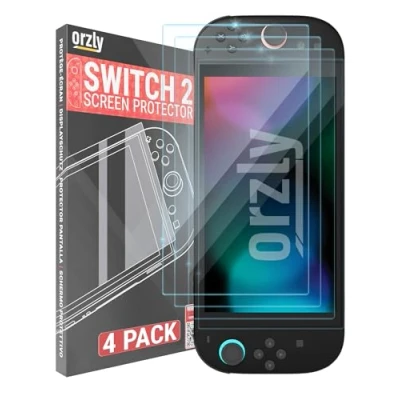 Abbildung von Orzly Glas Displayschutzfolie für Nintendo Switch 2 Konsole 2025 Bildschirmgröße 7,9 Zoll 4 Pack.Keine Blasen, Einfache Installation, Anti Kratz Edition