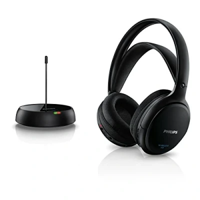 Abbildung von PHILIPS SHC5200/10 HiFi Kopfhörer Kabellos Over Ear (32 mm Lautsprechertreiber, Kabellose UKW Übertragung, Selbstregulierender Bügel, Leichtes Design, Wiederaufladbar) Schwarz