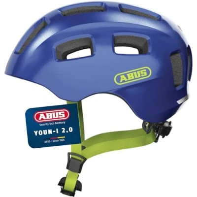 Abbildung von ABUS Fahrradhelm Youn I 2.0 mit Licht für Kinder, Jugendliche und junge Erwachsene Mädels Jungs Blau (funkelnd), Größe M (52 57 cm)