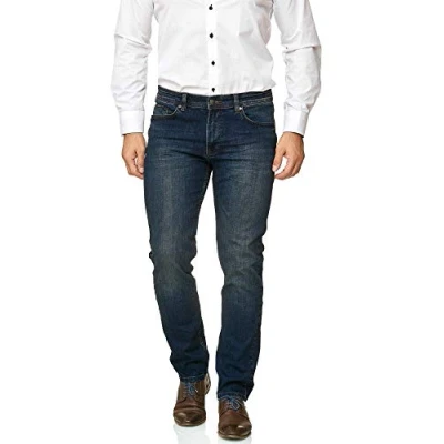 Abbildung von BARBONS Herren Jeans Regular Fit Stretch Hochwertige Straight Hose Business Anzug Freizeit 01 Navy 33W / 30L