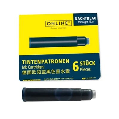 Abbildung von ONLINE Standard Tintenpatronen, universelle Füller Tinte, kompatibel mit allen gängigen Füllern, Ersatz Patronen für Füllhalter und Rollerball, 6 Stück, Farbe nachtblau