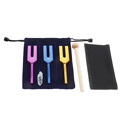 Abbildung von DRELD 3 Pcs Angelic Stimmgabeln Set 4096 Hz 4160 4225 Solfeggio Stimmgabel Chakra mit Kristall Silikonhammer Aufbewahrungstasche für Klangheilung Meditation (bunt)