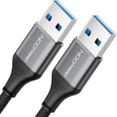 Abbildung von deleyCON 3,0m USB 3.0 Kabel Super Speed 5Gbit/s (A Stecker auf A Stecker) Aluminium + Nylon Datenkabel für Laptop, HDD, Drucker, Modems, Festplatten, Kameras usw.