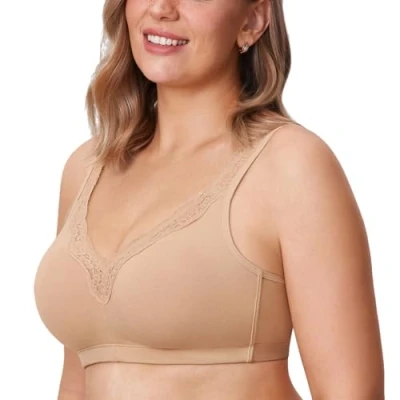 Abbildung von DELIMIRA Damen BH ohne Bügel Baumwolle BHS Große Brüste Starker Halt Vollschalen Polster Taupe Tan 100E