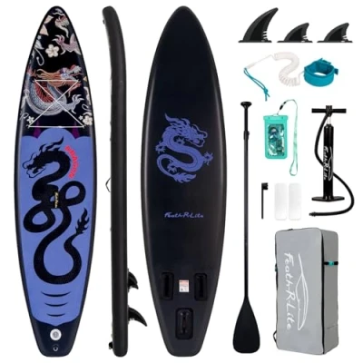Abbildung von FEATH R LITE Aufblasbares Stand Up Paddling SUP Board mit Verstellbarem Paddel/Pumpe/Rucksack/Leine Phoenix