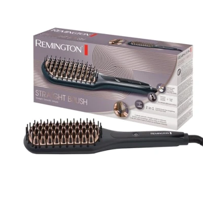 Abbildung von Remington Glättbürste 2in1: Glätteisen &amp; Haarbürste für eine reduzierte Stylingzeit (Keramikbeschichtete antistatische Borsten mit kühlen Enden, Digitales Display, 150 230C) CB7400, Schwarz