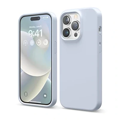 Abbildung von elago Kompatibel mit iPhone 14 Pro Hülle, Flüssige Silikonhülle, Ganzkörper Schutzhülle, stoßfest, schlanke Handyhülle, Kratzfest, weiches Mikrofaserfutter, 6,1 Zoll (15,5 cm) (Hellblau)