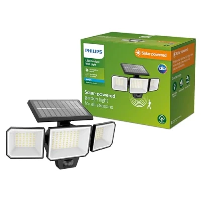 Abbildung von Philips Outdoor Solar Nysil Wand Sicherheitslicht 8,7W, Tageslicht und Bewegungssensor, 5000 Kelvin, IP44 wetterfest, schwarz