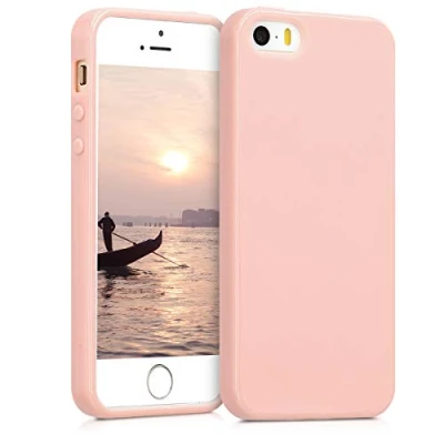 Abbildung von kwmobile Hülle kompatibel mit Apple iPhone SE (1.Gen 2016) / 5 5S weiches TPU Silikon Case Cover geeignet für kabelloses Laden Rosegold matt